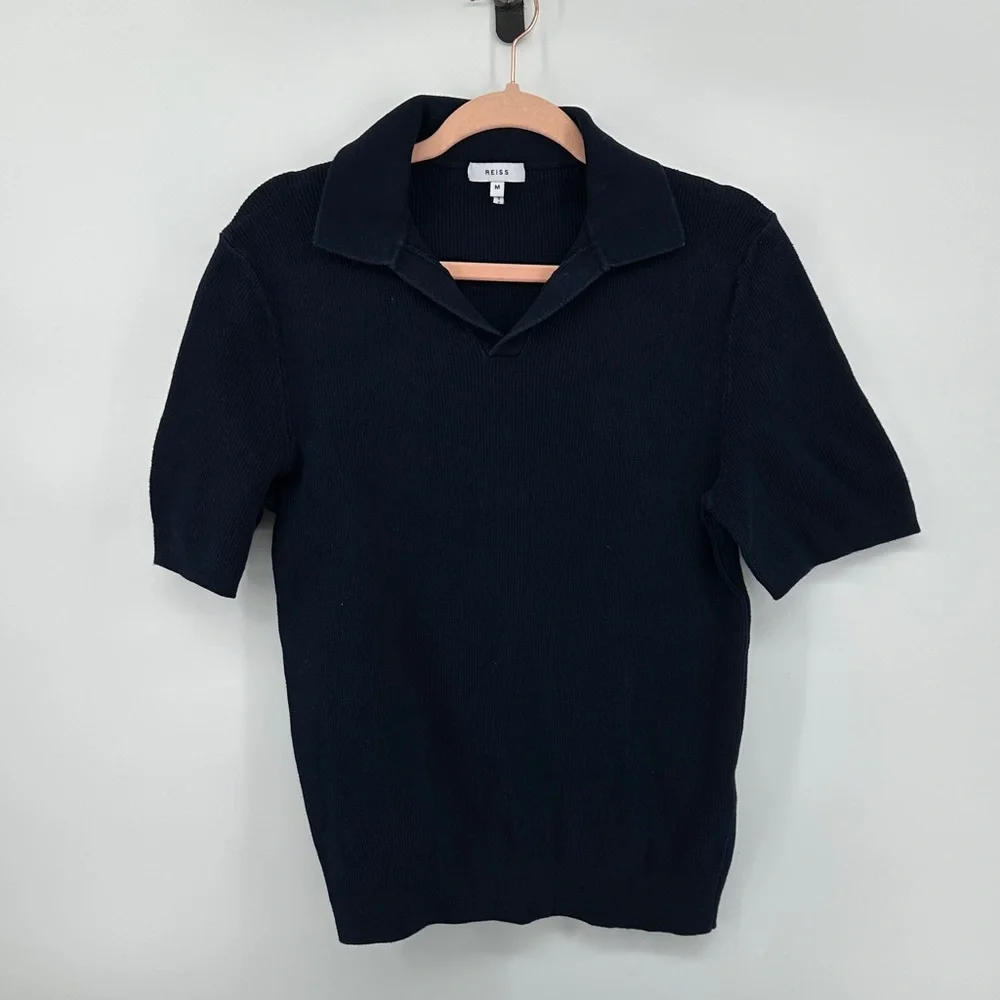 Reiss Men's Old Money Gentleman Retro Business Navy Short Sleeve Polo Shirt SzM - Picture 1 of 15